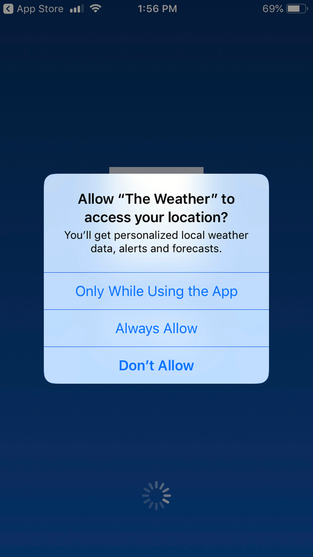 A mobile phone with The Weather Channel app location preference page is seen Friday, Jan. 4, 2019.